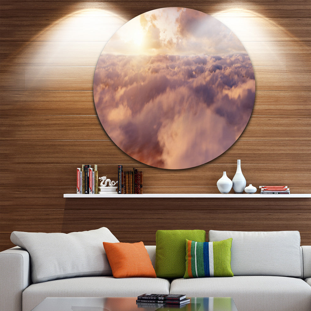 Amazing Sky Above Clouds, Contemporary Landscape Disc Metal Art, 11"
