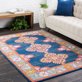 Harput Updated Traditional Dark Blue, Medium Gray Area Rug, 3'11"x5'7"