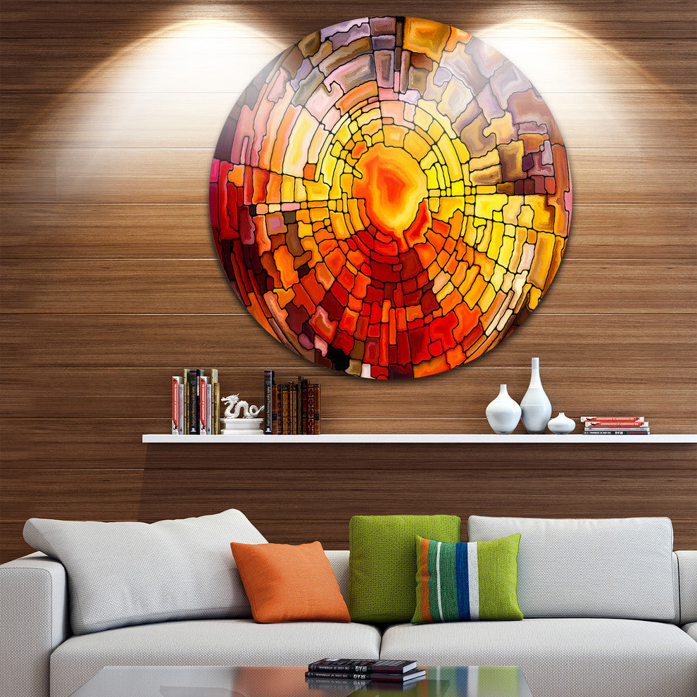 Return Of Stained Glass, Contemporary Round Metal Wall Art, 11"