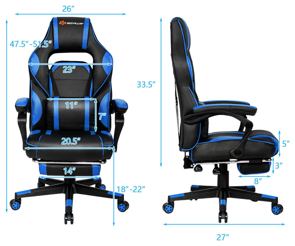 Goplus Massage Gaming Chair Reclining Computer Office Chair with Footrest Blue
