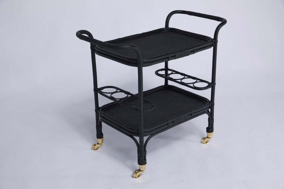 Carlo Rattan Bar Cart - Black