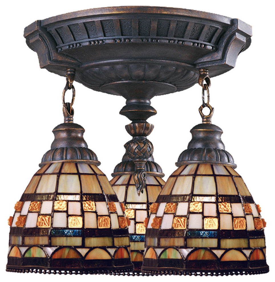 Mix-n-Match 3-Light Semi Flushmount, Aged Walnut