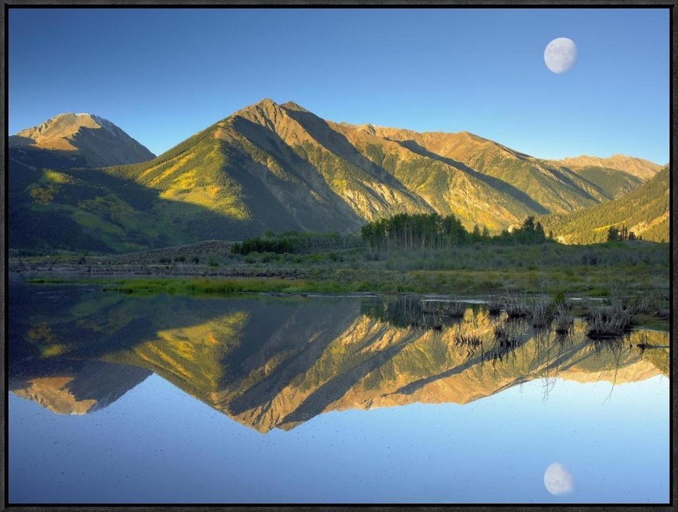 "Moon and Twin Peaks reflected in lake, Colorado"  by Tim Fitzharris, 33x25"