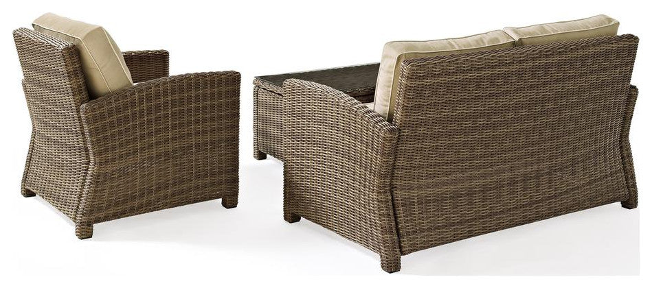 Bradenton 3Pc Outdoor Wicker Conversation Set Sand/Weathered Brown