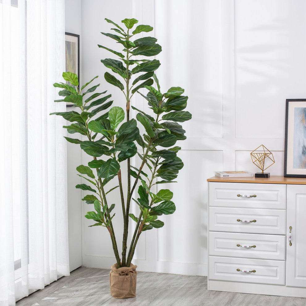 82.68'' Artificial Fiddle Leaf Fig Plant, Pot, Set of 2