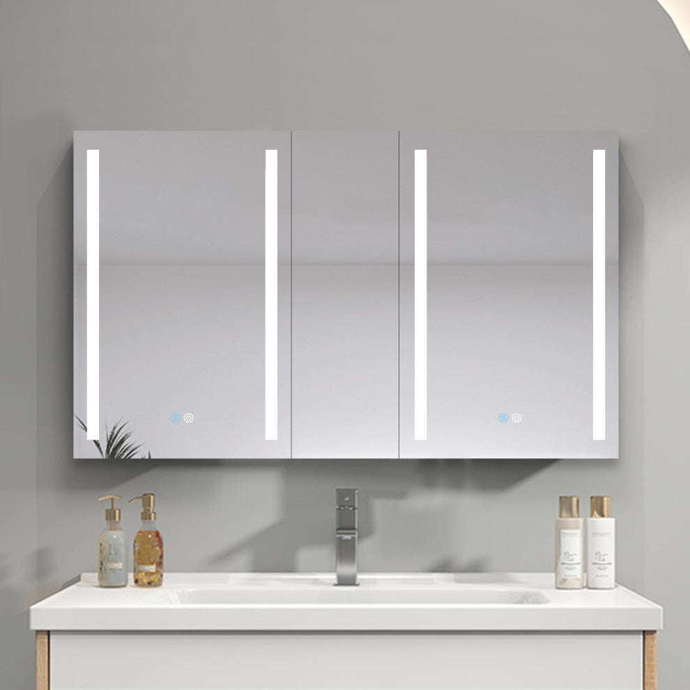 50" Aluminum Surface Mount Medicine Cabinet with Three Doors and Mirror