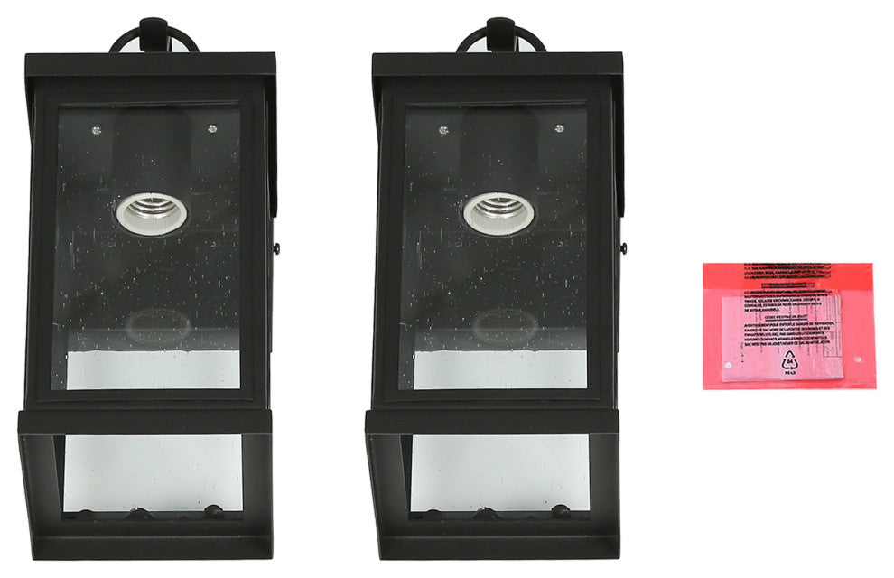 LNC 2pcs Modern 1-Light Black Outdoor Wall Light With Seeded Glass, Set of 2