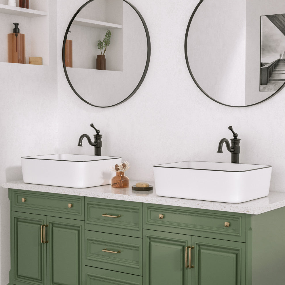 19"X15" Ceramic Rectangular Bathroom Vessel Sink Above Counter Sink
