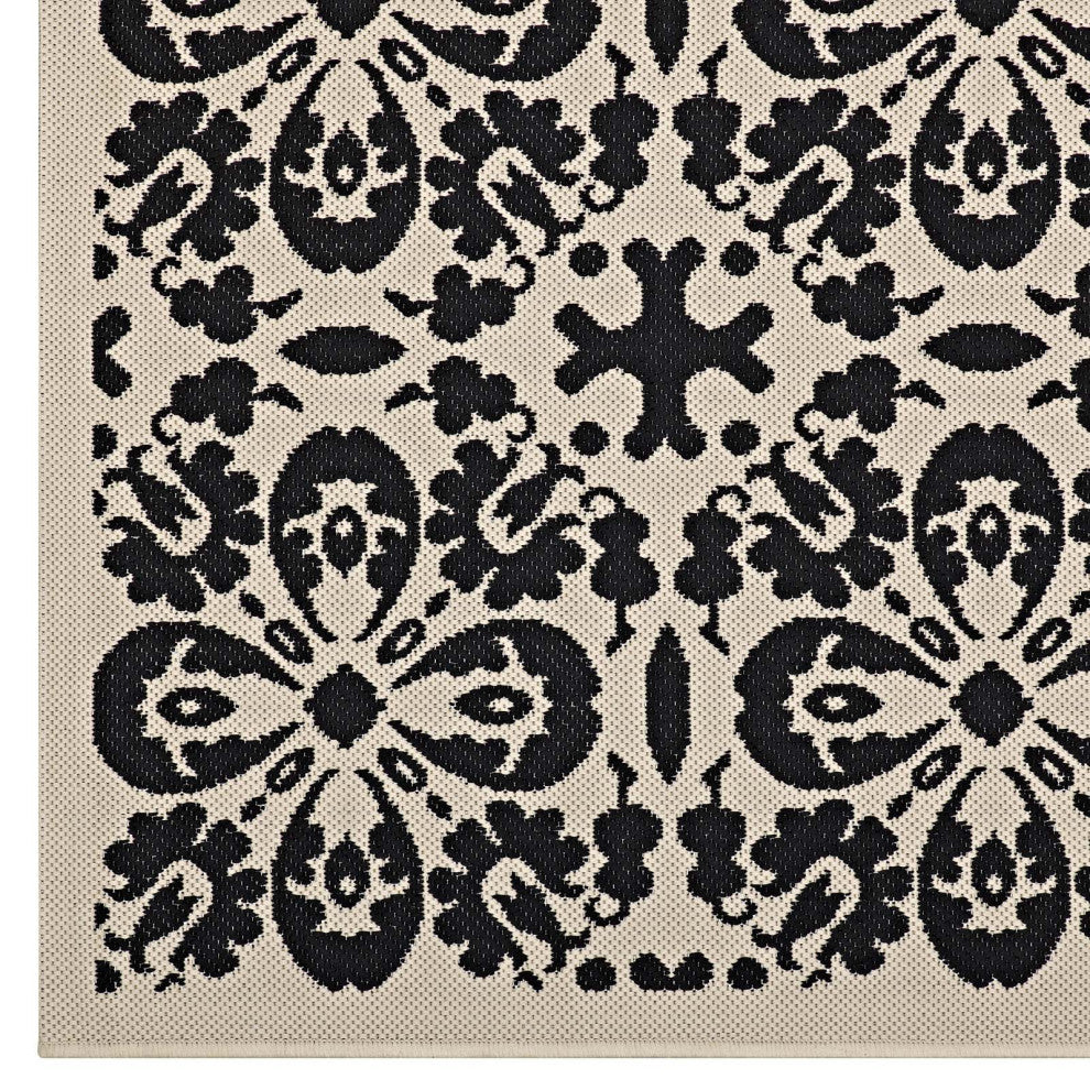 Black and Beige Ariana Vintage Floral Trellis 8x10 Indoor and Outdoor Area Rug
