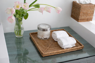 Artifacts Rattan Square Flat Tray, Honey Brown, 12"x12"x1"