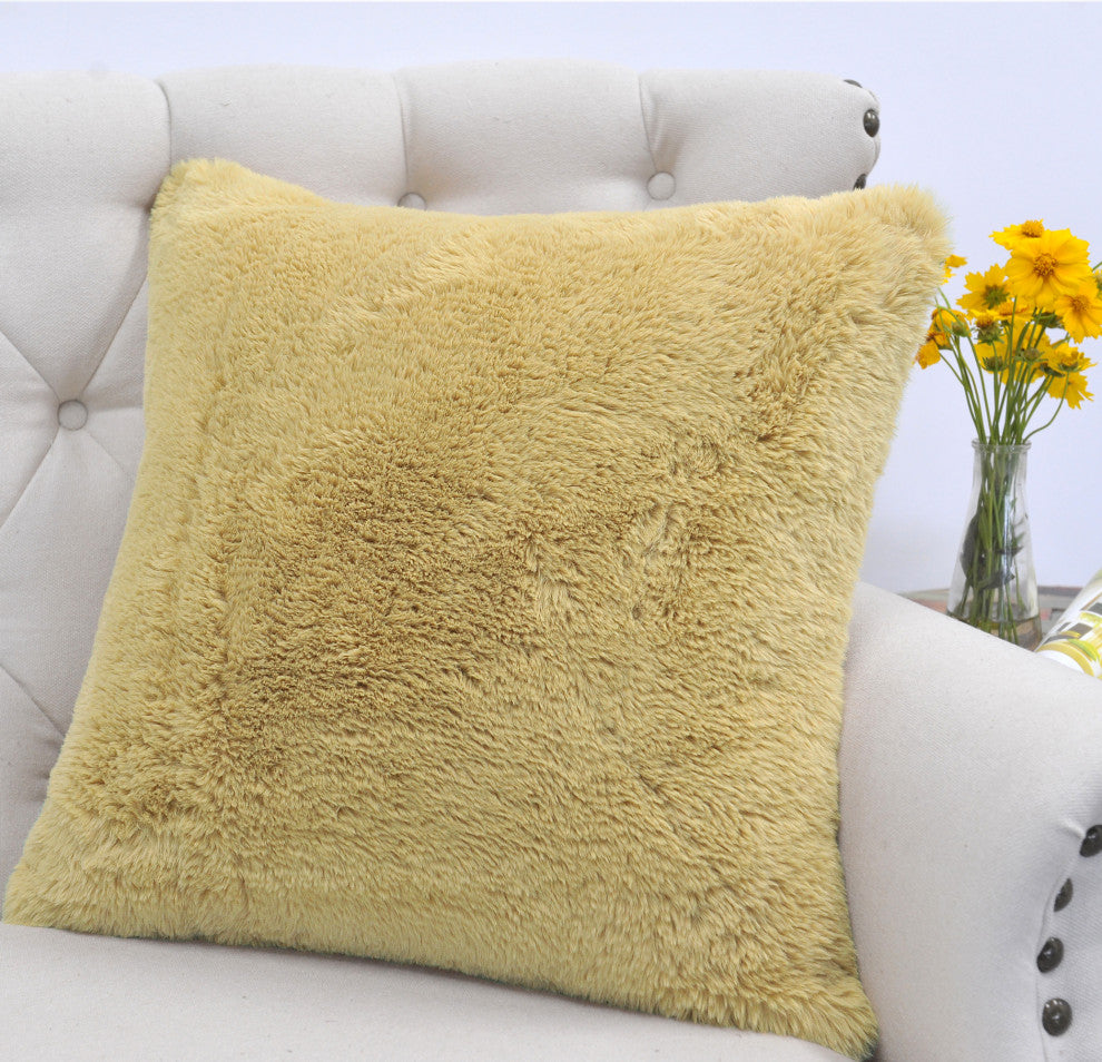 Heavy Faux Fur Throw Pillow Covers 2pcs Set, Misted Yellow, 20''x20''
