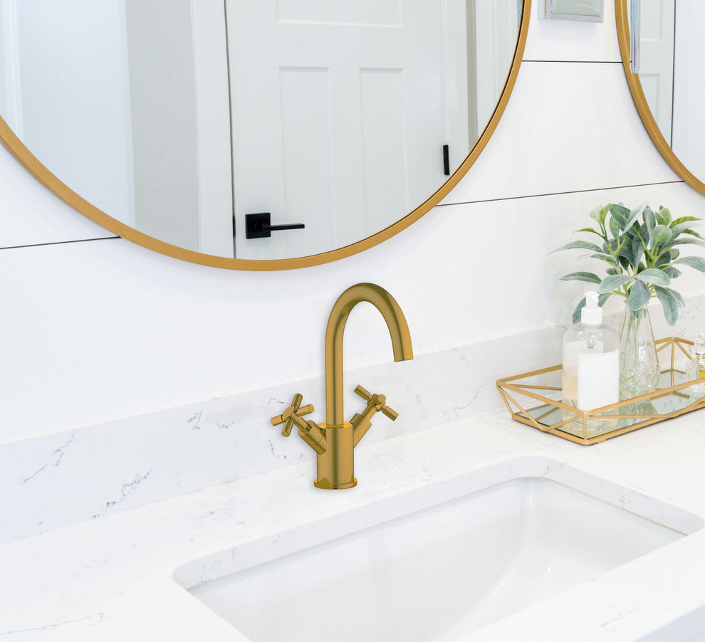 Prima Single Hole Double Cross Handle Bathroom Faucet, Brushed Gold
