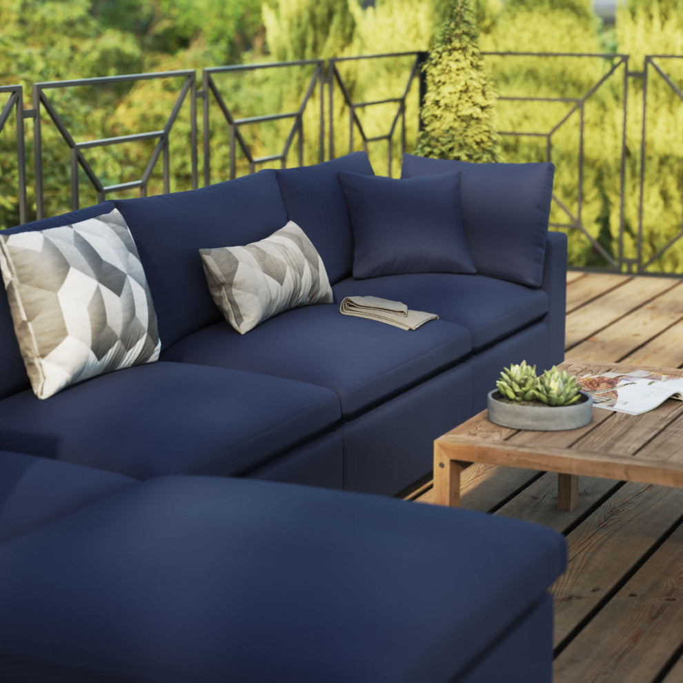 Modular Lounge Sectional Deep Sofa Set, Blue Navy, Modern, Outdoor Hospitality