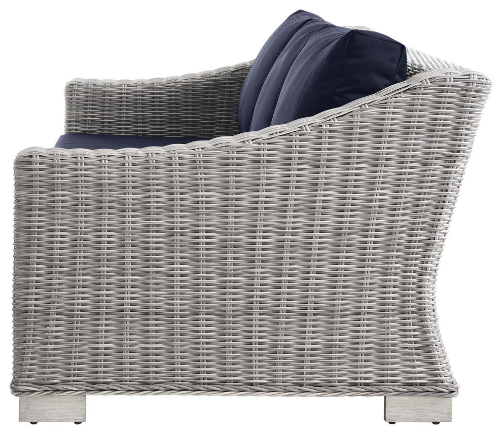 Lounge Sectional Sofa Chair Set, Rattan, Wicker, Gray Blue Navy, Outdoor
