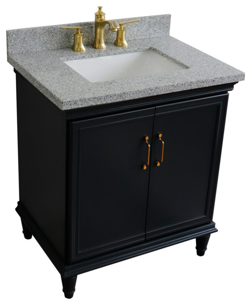 31" Single Vanity, Dark Gray Finish With Gray Granite And Rectangle Sink