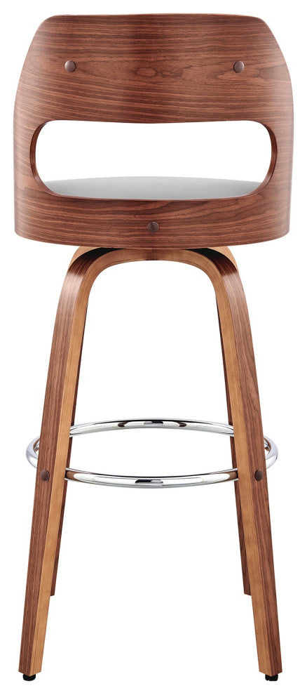 Julius 30" Gray Faux Leather and Walnut Wood Bar Stool