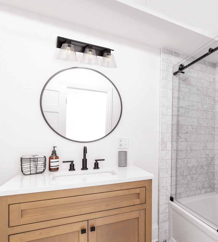 Copley 3-Light Bath/Vanity Light, Matte Black Finish, Clear Glass Shade