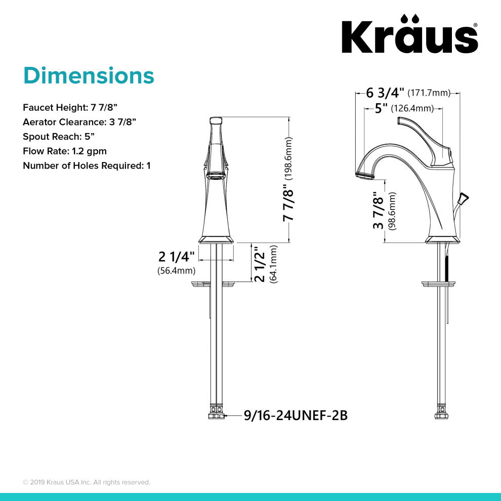 Kraus Arlo Single Handle Basin Faucet, Lift Rod Drain, Matte Black, Set of 2