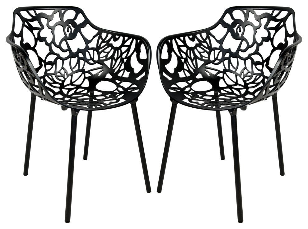 LeisureMod Modern Devon Aluminum Chair, Set of 2 Black