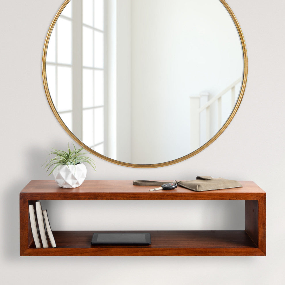 Holt Wood Wall Shelf, Walnut Brown 30x8