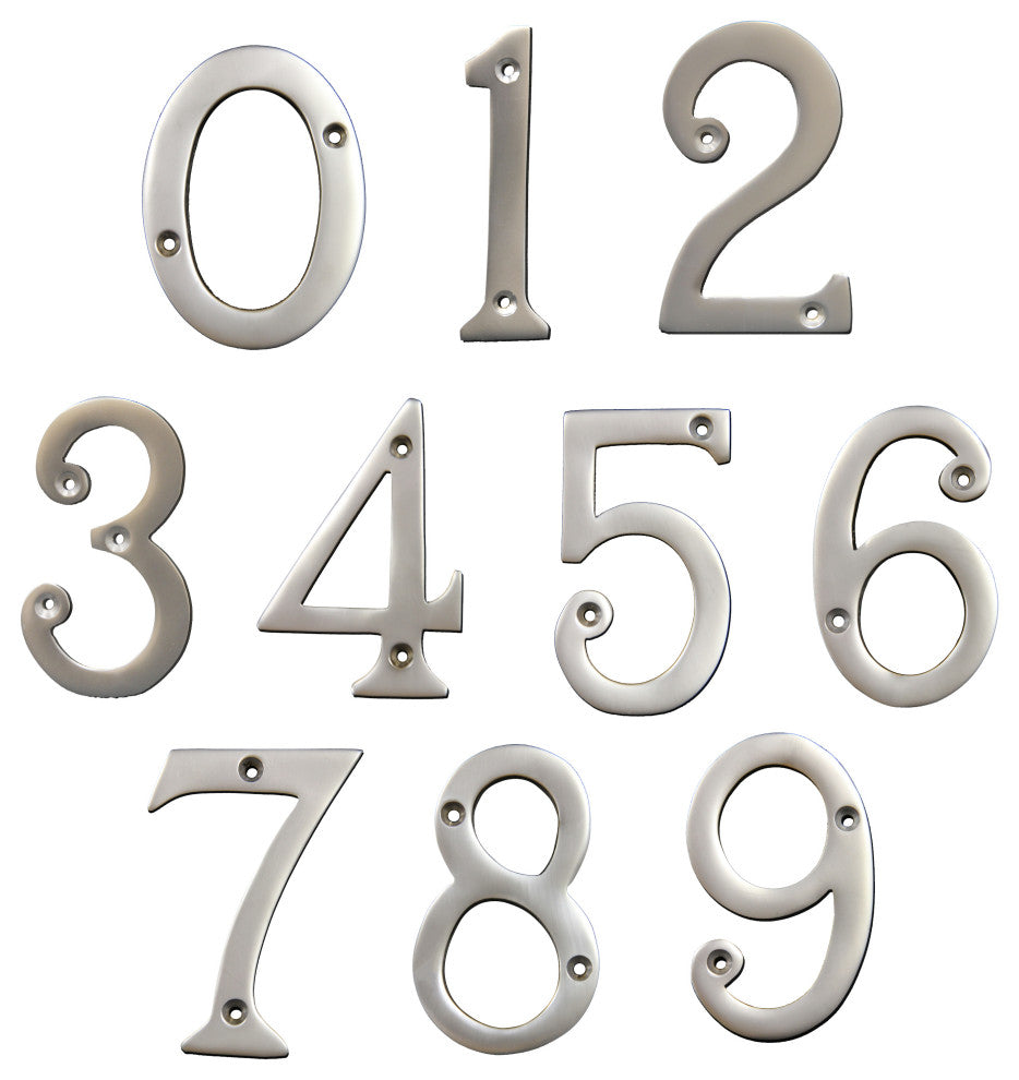 RCH Hardware Brass Modern Curvy House Number, 4-Inch, Various Finishes, Satin Ch
