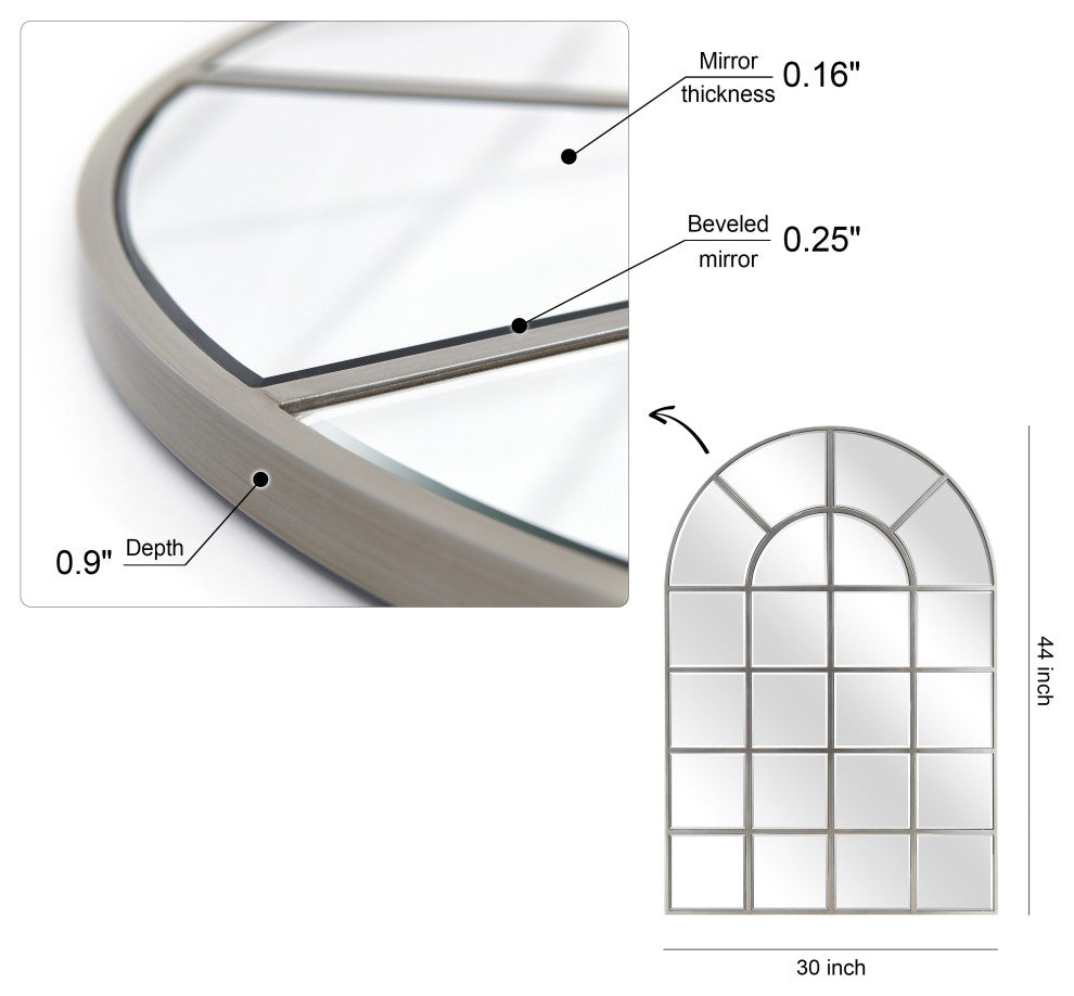 Beveled Arch Window Wall Mirror, 0.25" Beveled Edge, 44"x30" Bathroom Mirror