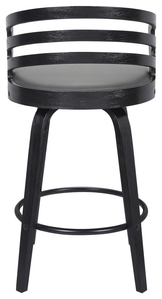 26" Gray Modern Faux Leather Swivel Bar Stool