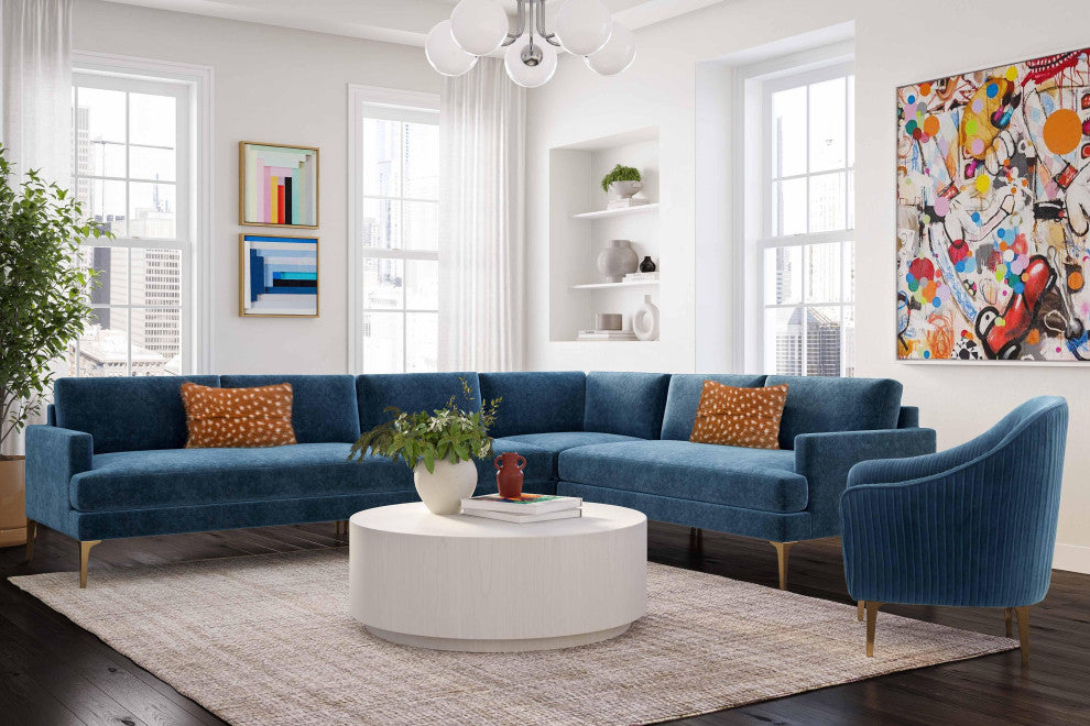 Serena Blue Velvet Large L-Sectional
