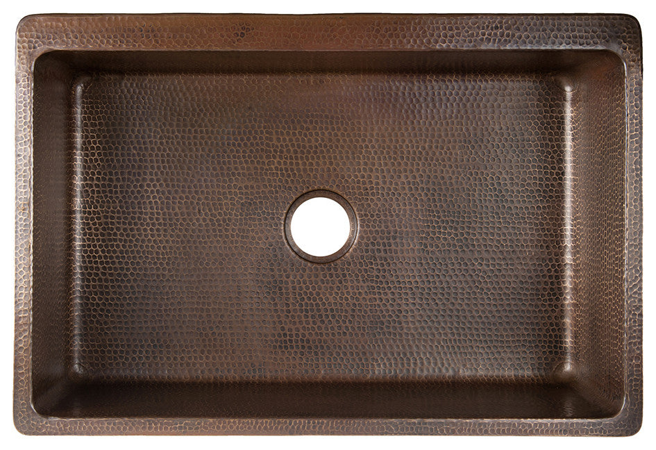 Premier Copper KASDB33229G-NB 33 Inch Hammered Copper Kitchen Apron Single Basin