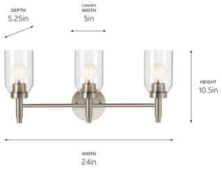 Madden Wall Sconce, Clear Glass, Brushed Nickel, 3 Light