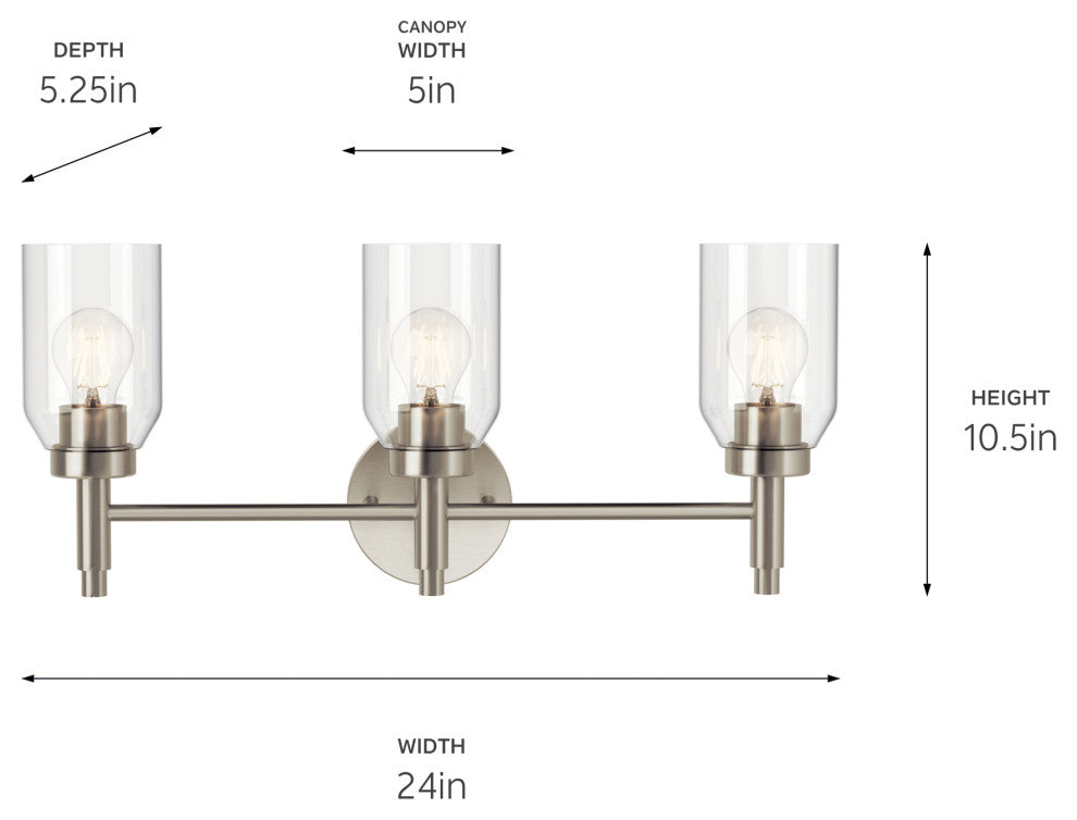 Madden Wall Sconce, Clear Glass, Brushed Nickel, 3 Light