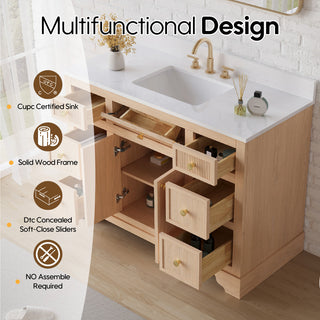 Solid Wood Bathroom Vanity with Carrara White Quartz Top, CUPC-certified Sink, 48"