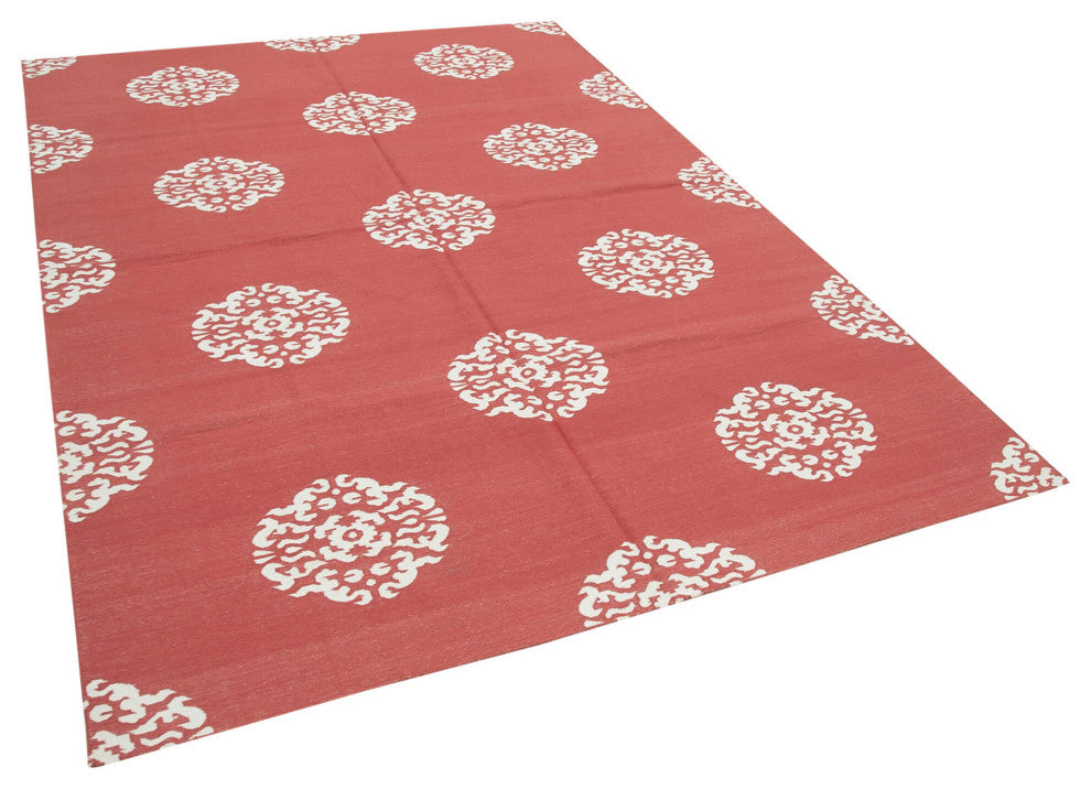 Rug N Carpet - Handmade Wool 6' 1'' x 8' 11'' Geometric Dhurrie Kilim Rug