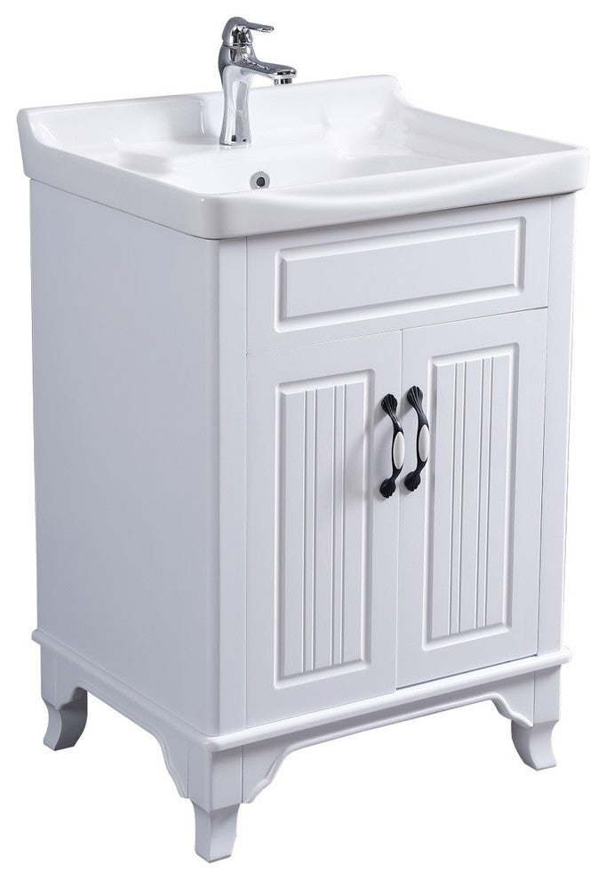White Wooden Cabinet Vanity Sink 24.25" W with Overflow, Drain and Hardware