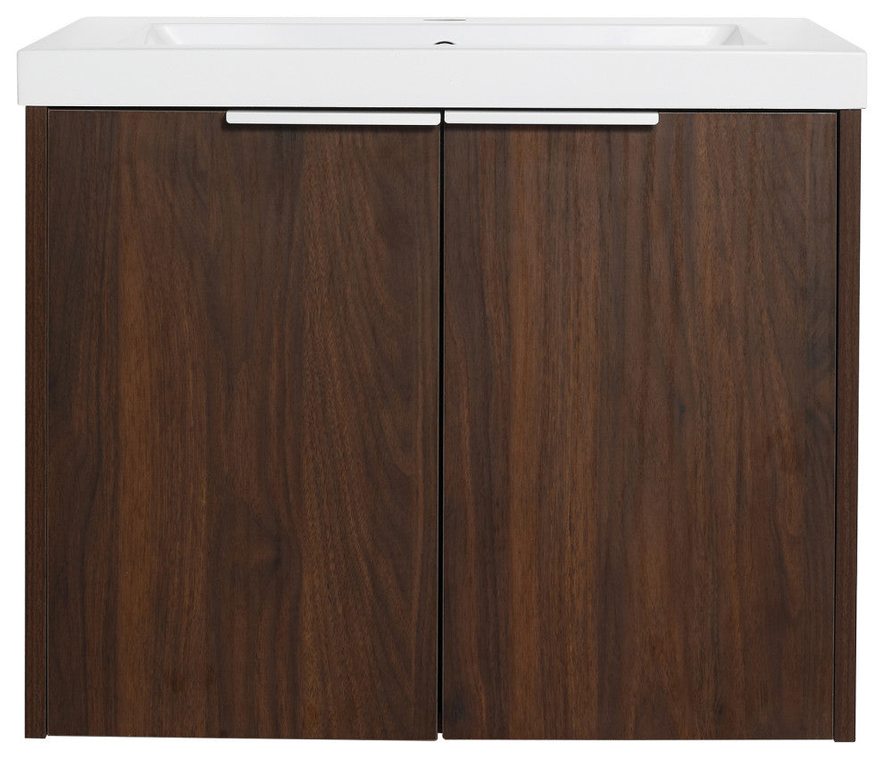 Wood Wall-Mounted Bathroom Vanity Set with Integrated Culture Marble Sink, 24 In