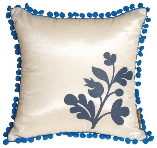 Pillow Decor - Bohemian Blossom White and Blue Throw Pillow