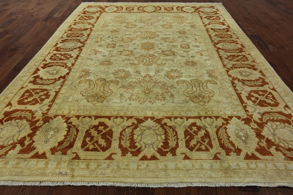 Oriental Ivory Oushak Chobi Hand-Knotted Wool Rug, 9''x12'