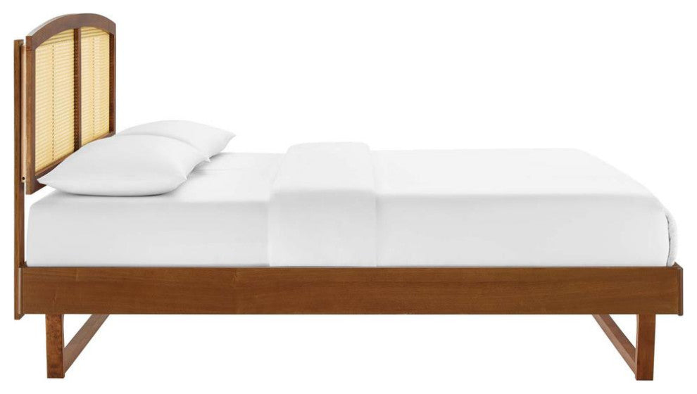 Sierra Cane and Wood Full Platform Bed With Angular Legs Walnut
