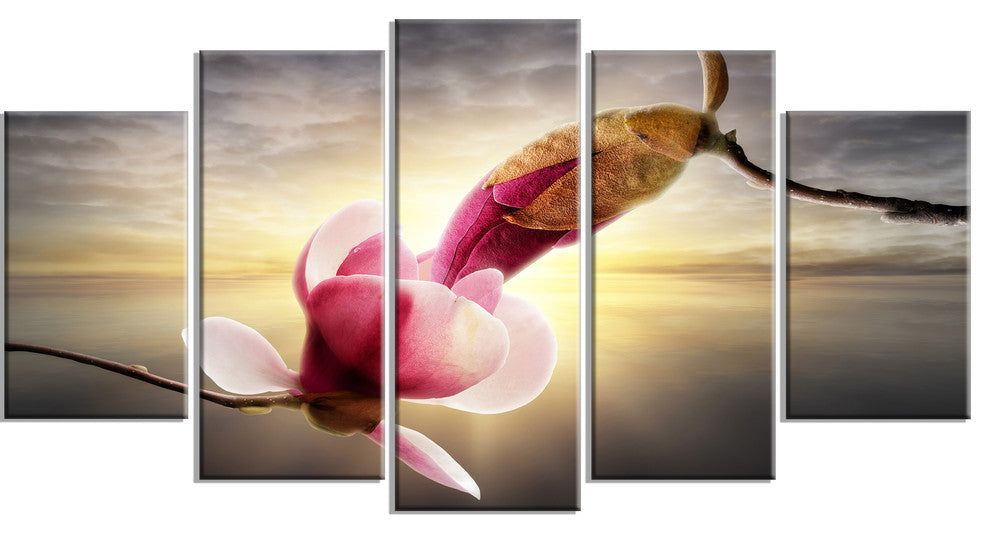 Beautiful Magnolia Flowers, Floral Canvas Art Print, 60"x32", 5 Panels