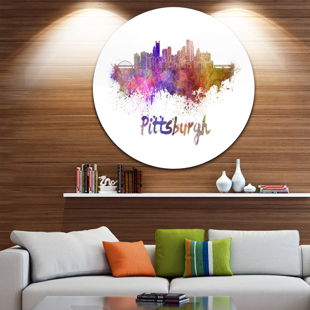 Pittsburgh Skyline, Cityscape Disc Metal Wall Art, 11"