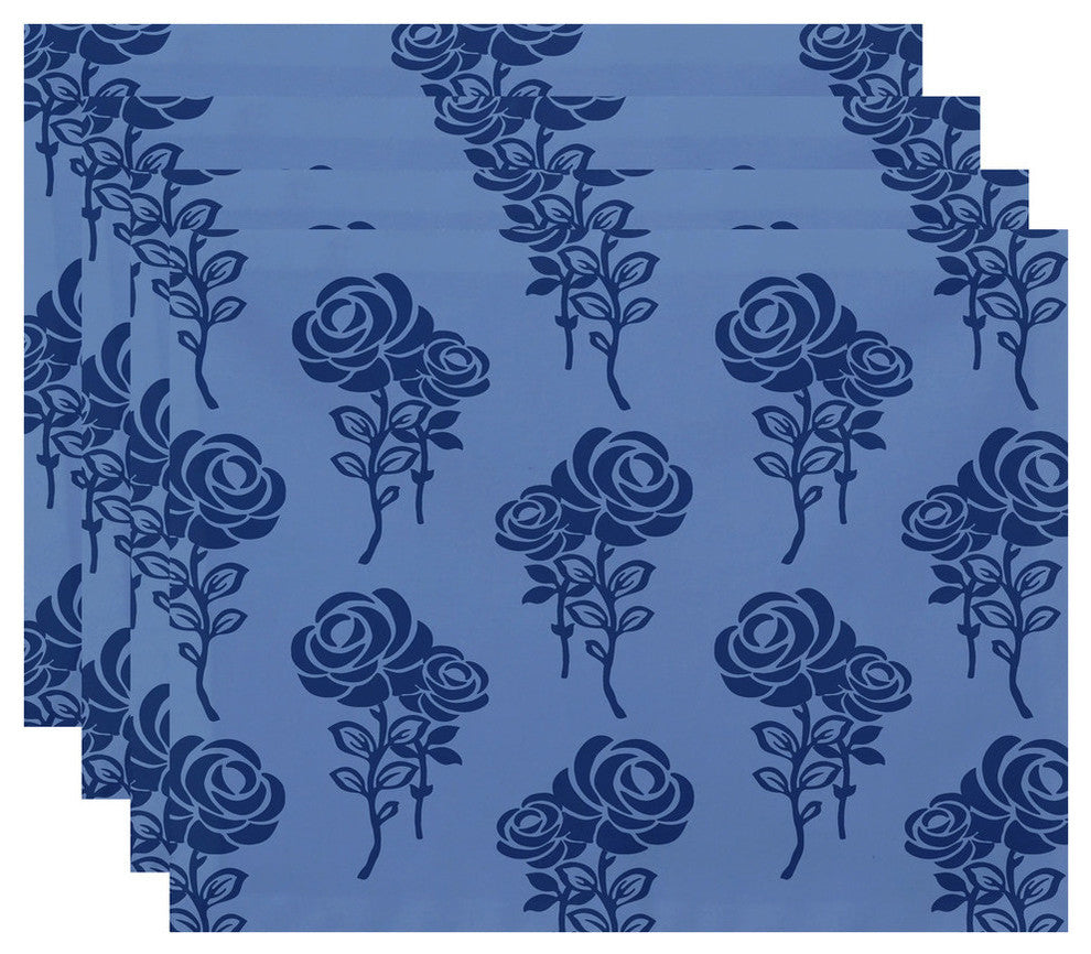 18"x14" Carmen, Floral Print Placemat, Blue, Set of 4