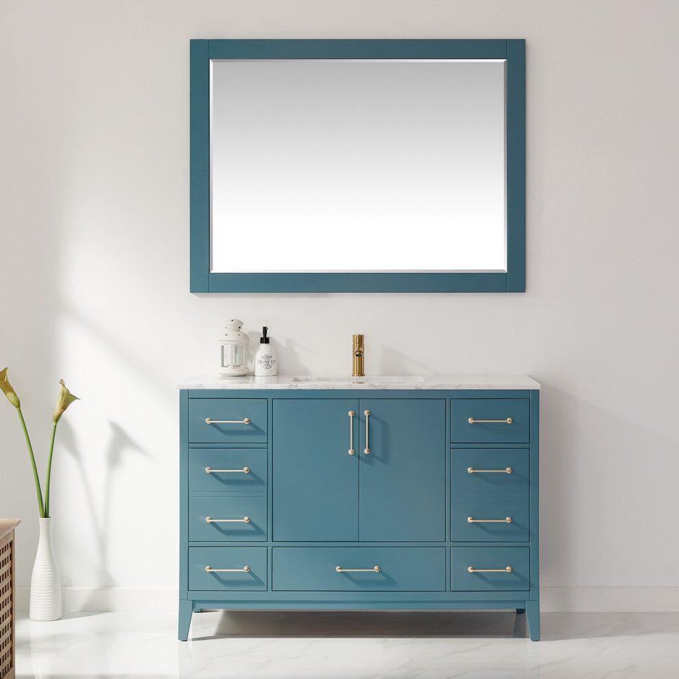 Sutton Rectangular Bathroom Wood Framed Wall Mirror, Royal Green, 48"