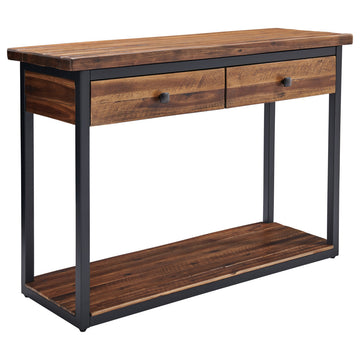 Claremont 43"L Rustic Wood Console Table, Two Drawers and Low Shelf