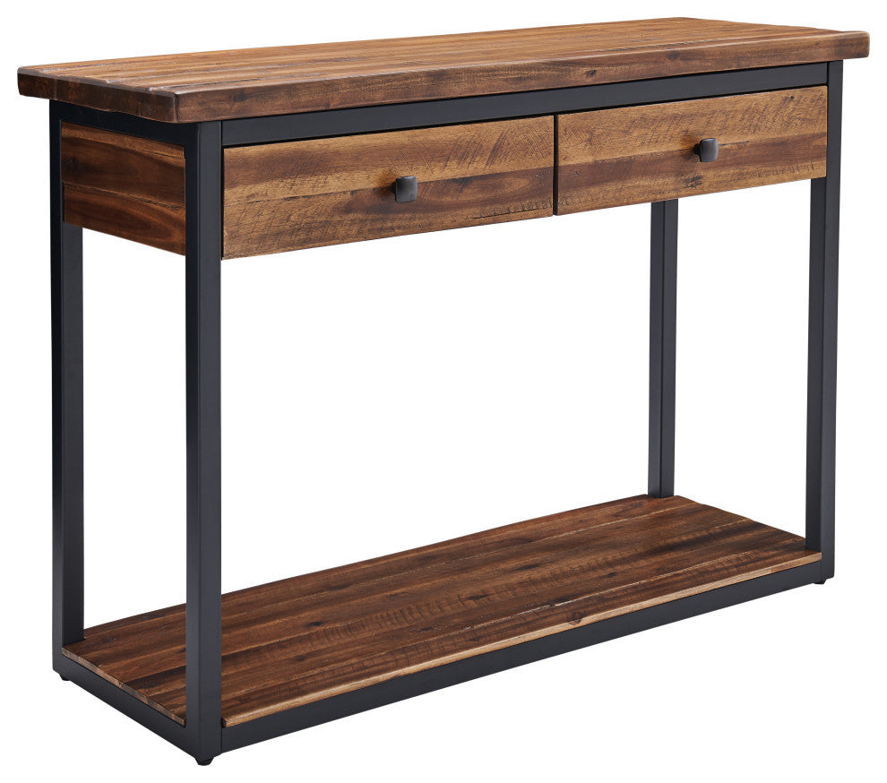 Claremont 43"L Rustic Wood Console Table, Two Drawers and Low Shelf