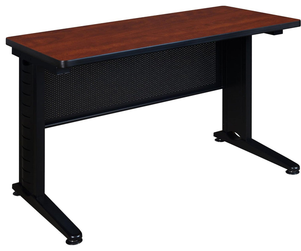 Transitional Desk with C-Shaped Metal Legs and Hidden Wire Management, Cherry