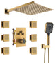 CASAINC 12" Wall Mounted Rainfall Shower Head with 6 Body Jets Shower System, Brushed Gold
