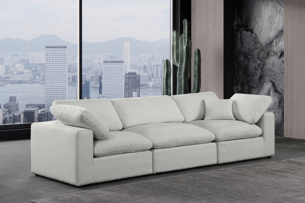 Comfy Upholstered Modular Sofa, Grey, 3-Piece: 1 Armless Chair, 2 Corner Chair, Linen Textured Fabric
