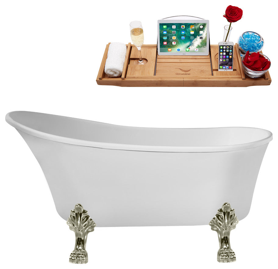 55" Streamline N346BNK-IN-BNK Clawfoot Tub and Tray With Internal Drain