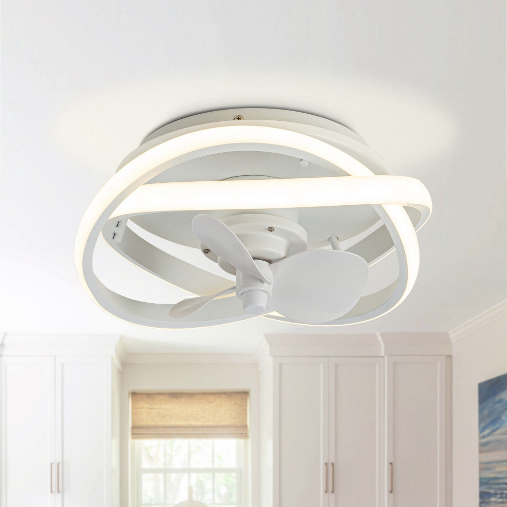 12.5-inch Modern White Small LED Flush Mount Ceiling Fan
