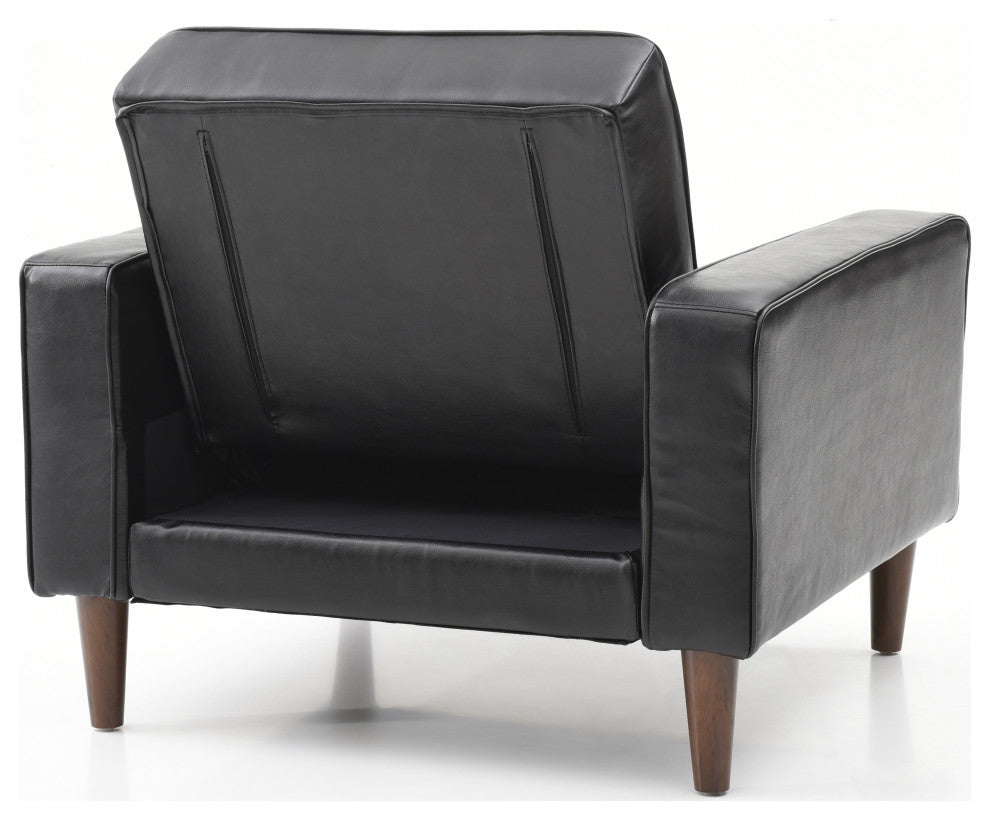 Navi Sleeper Chair, Tan Fabric, Black Faux Leather